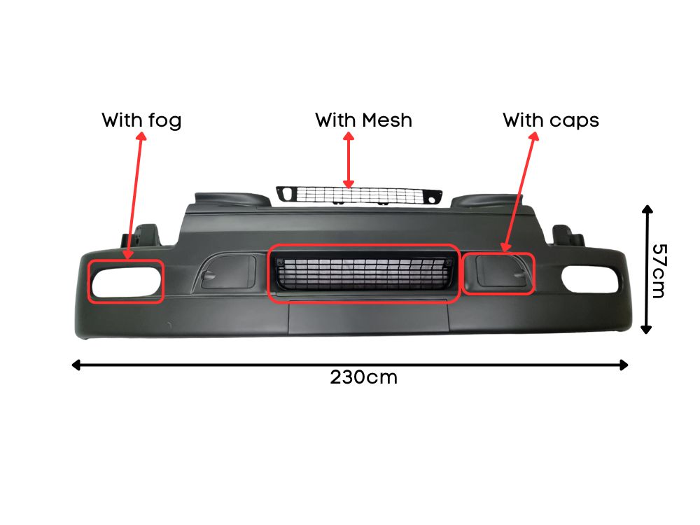 Renault Premium Front Bumper Bar - Low Bar - With Fog Lamp Holes - With Mesh/Caps (1996-2006) - Image 2